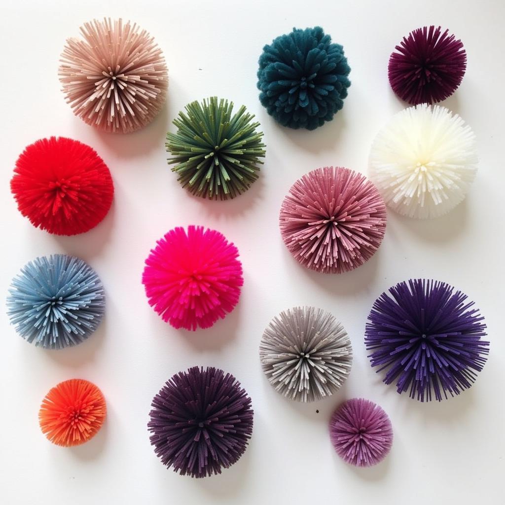 A collection of felt poms in various colors, sizes and designs