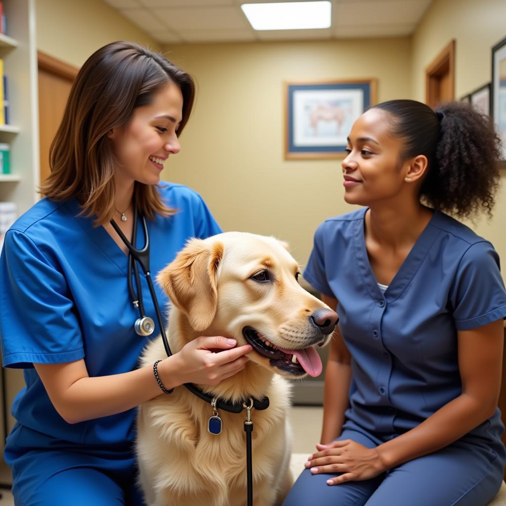 Experienced Veterinarian Examining a Dog with the Owner Present