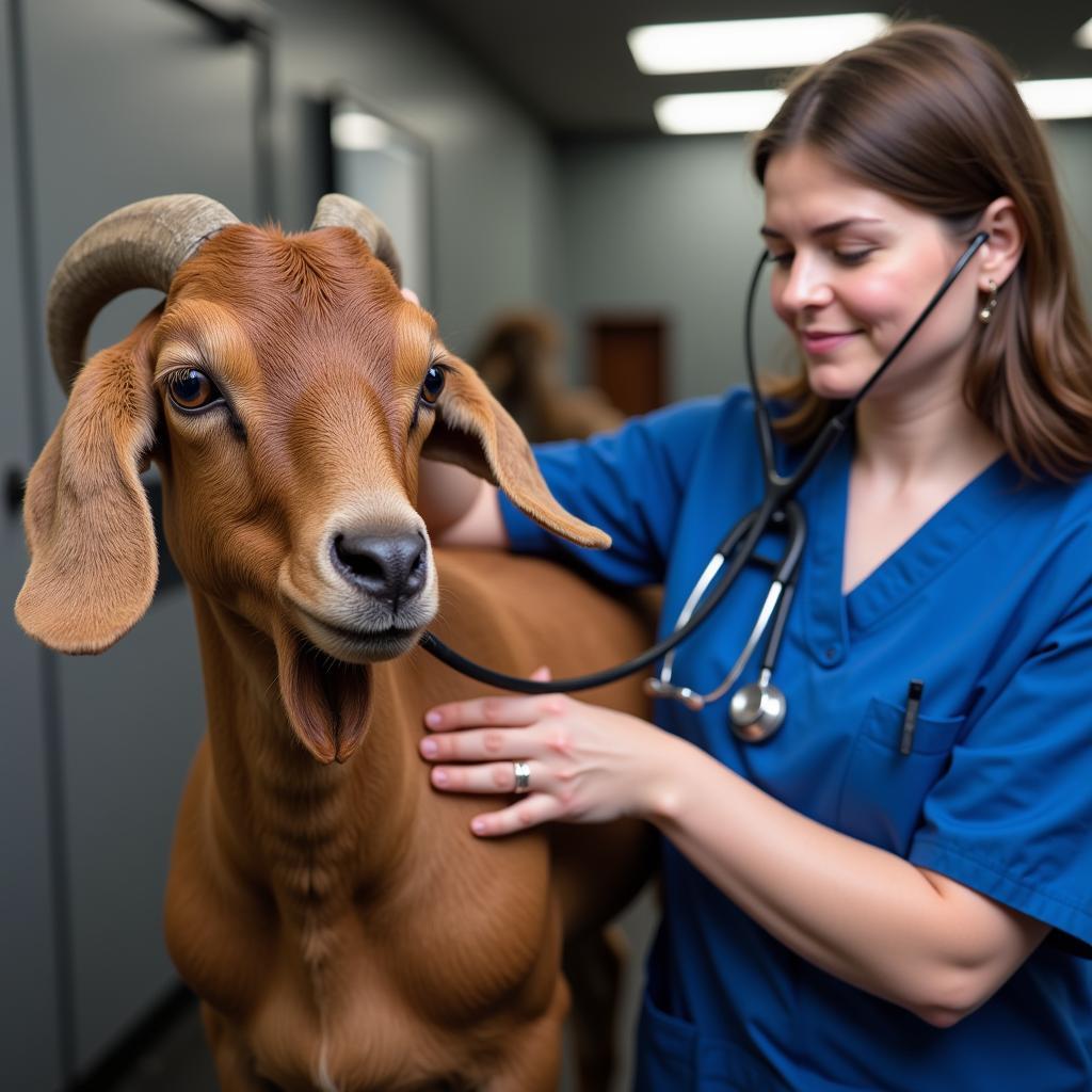 Veterinarian Conducting a Check-up on a Goat