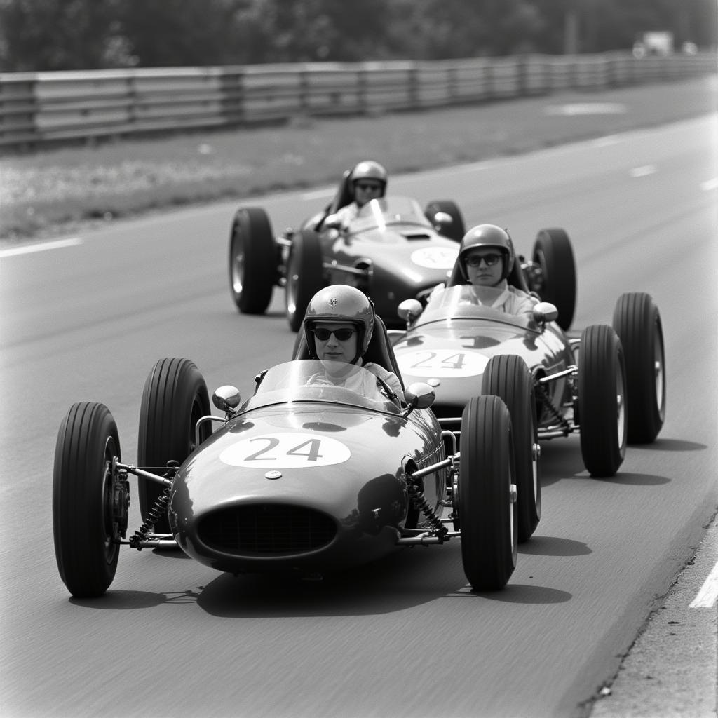 Vintage F1 Cars Racing on Track