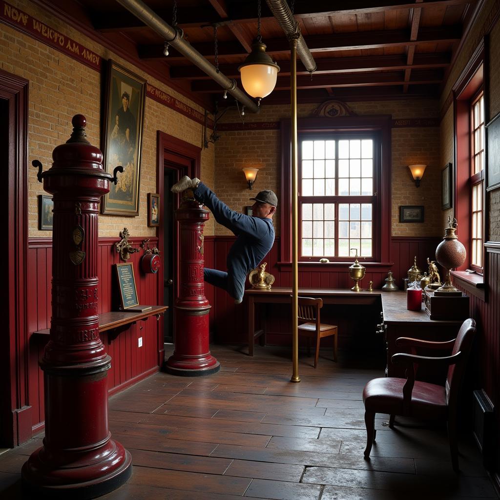 Vintage Fire Station Interior with Pole