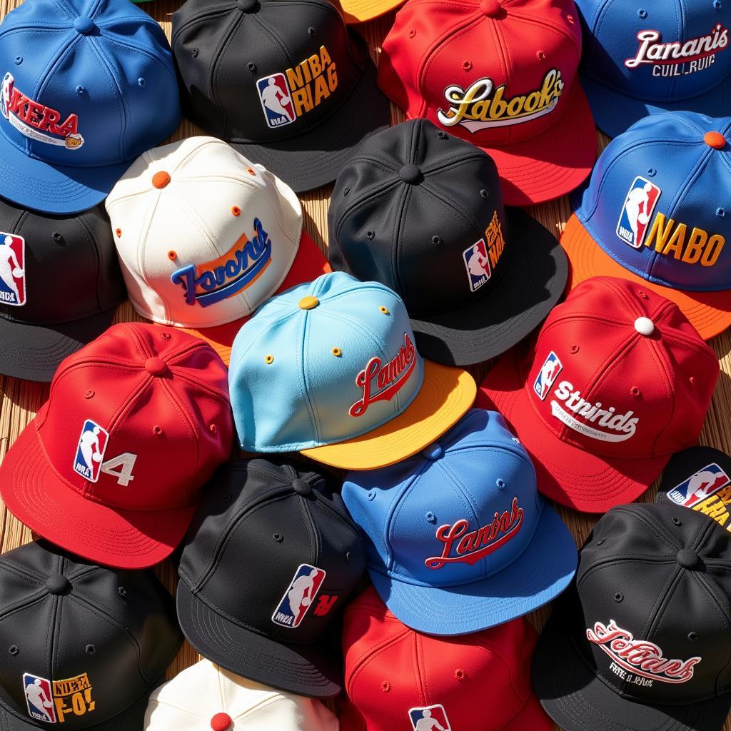 A collection of various vintage NBA hats.