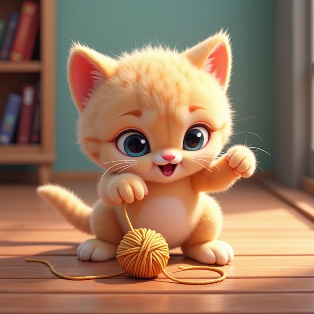 Virtual Kitten Playing with Yarn