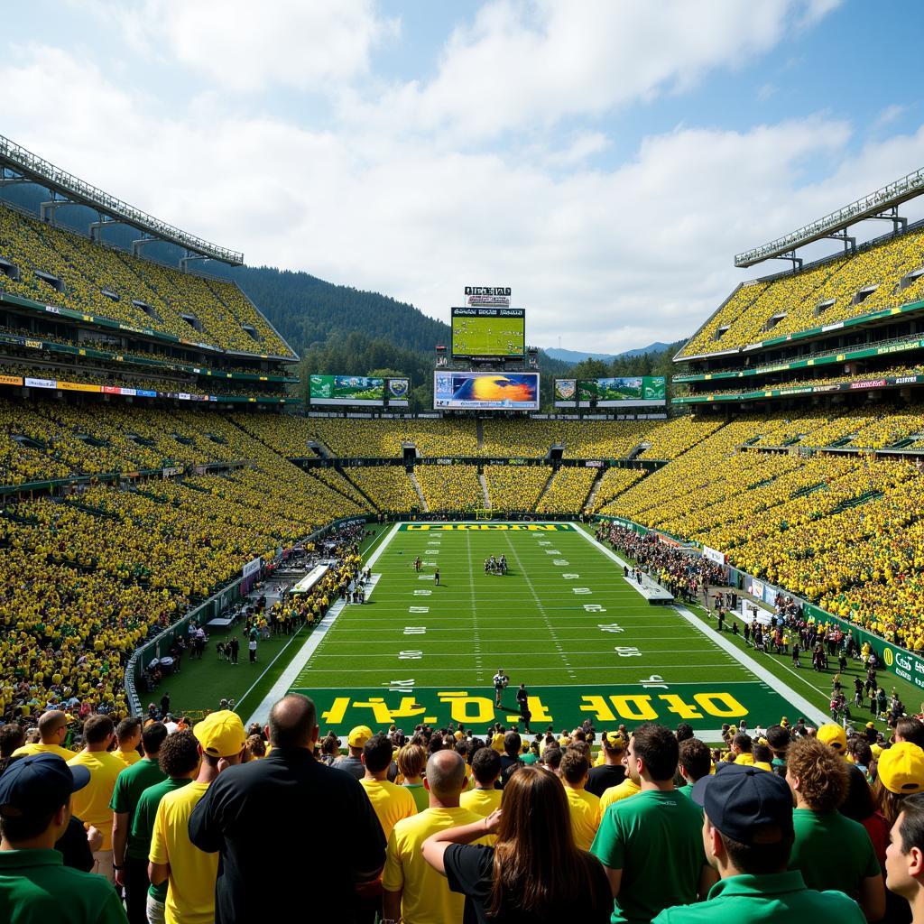 View of the visitors section at Autzen Stadium