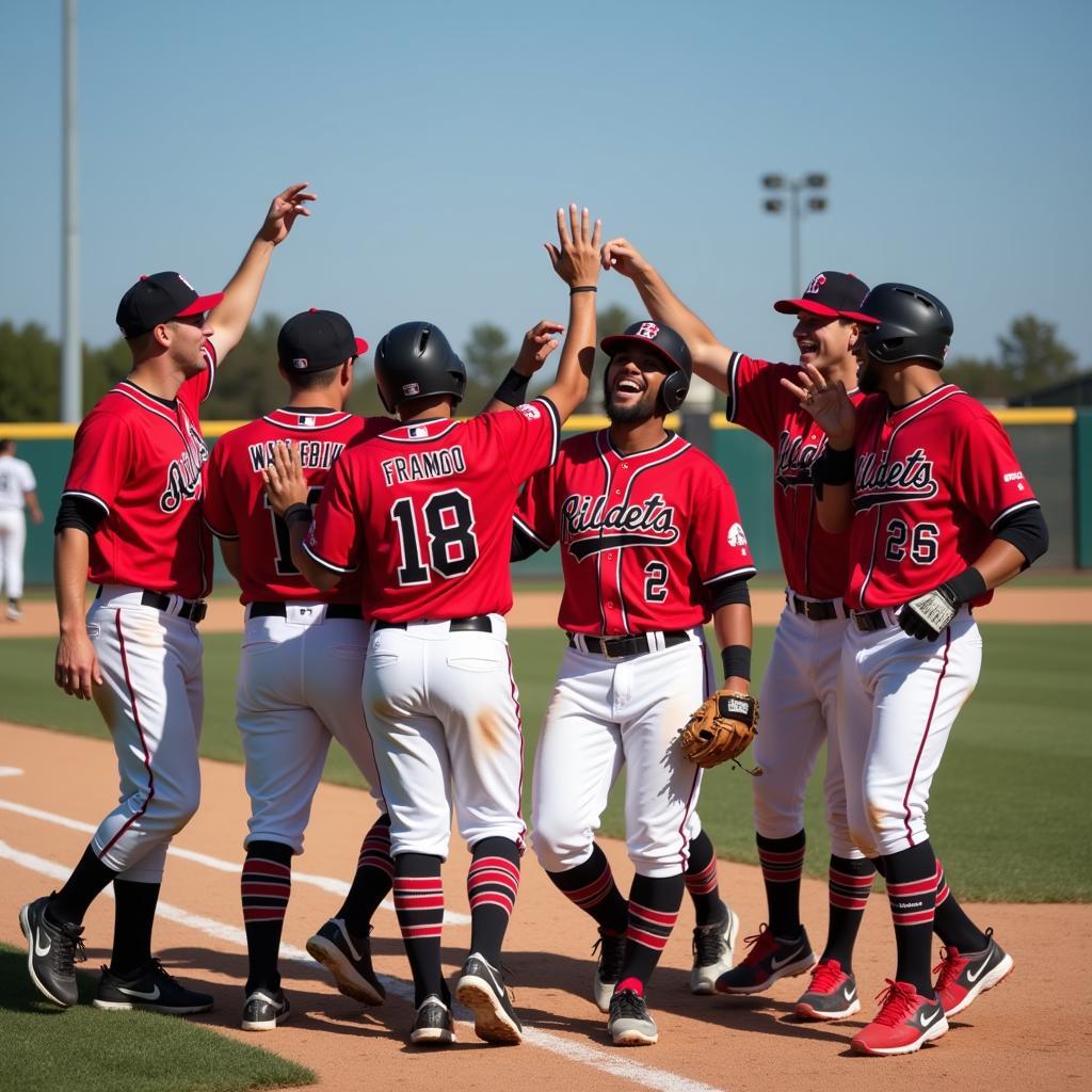 Wander Franco celebrates a victory with his Tampa Bay Rays teammates, beaming with joy