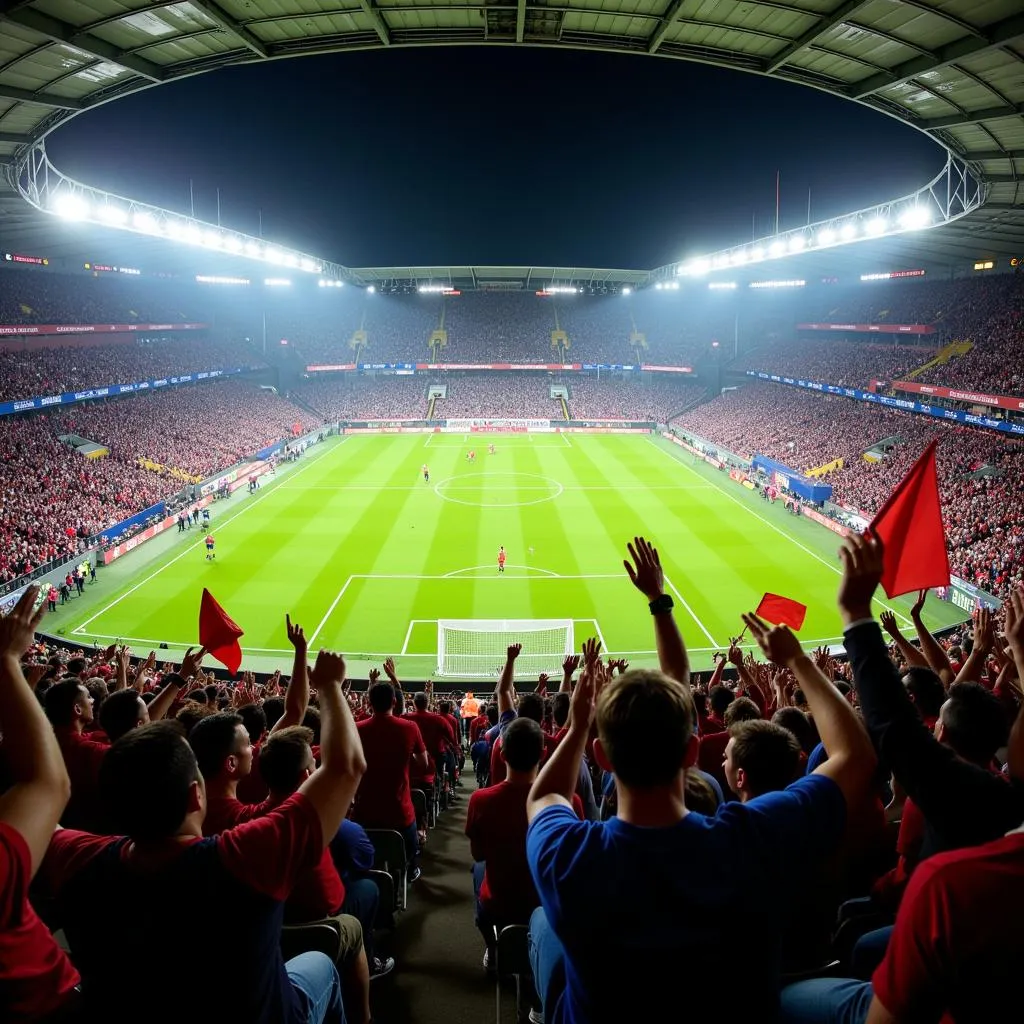 Fans cheering during a football match