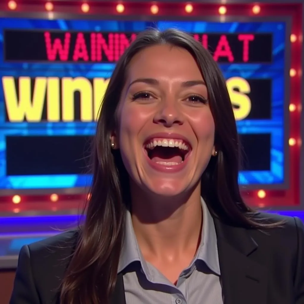 Excited &quot;Wheel of Fortune&quot; contestant celebrating a win