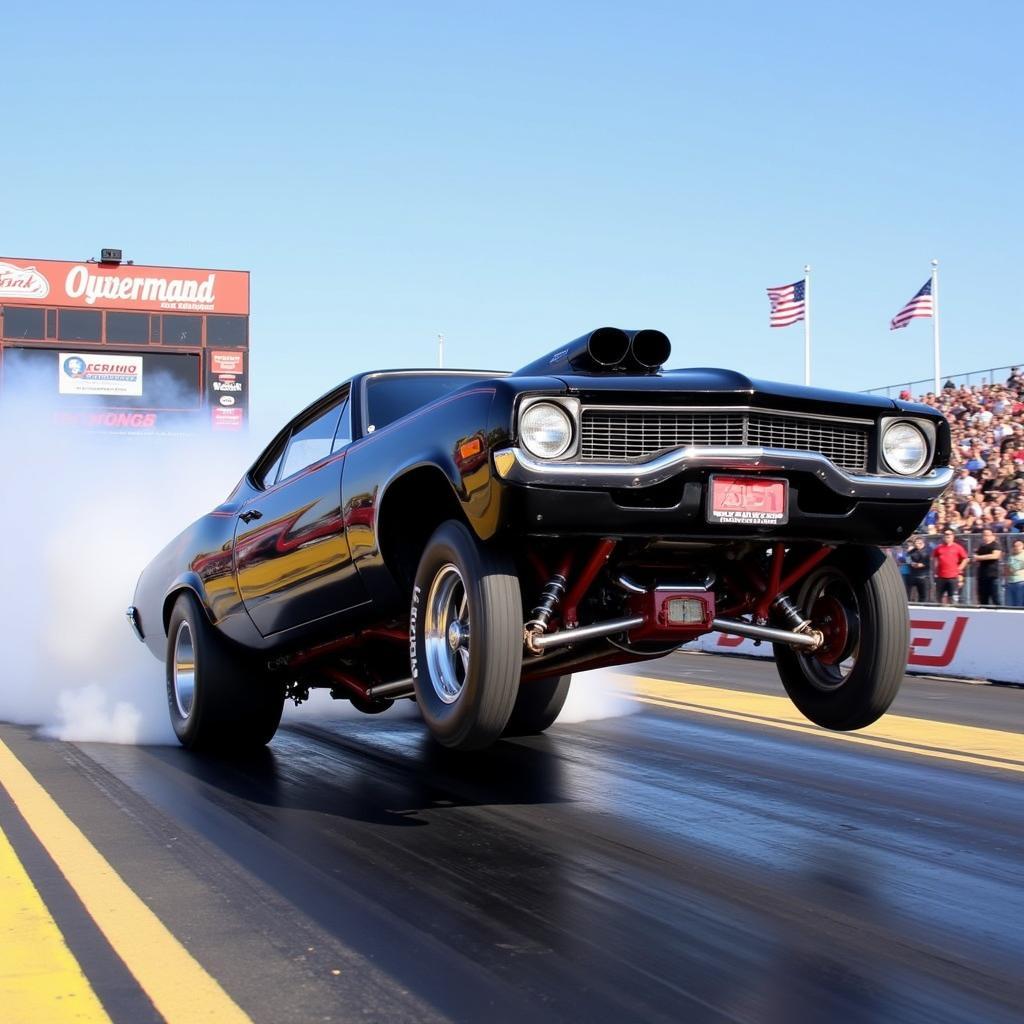 Wheelie Bars Preventing Lift-off in Drag Car