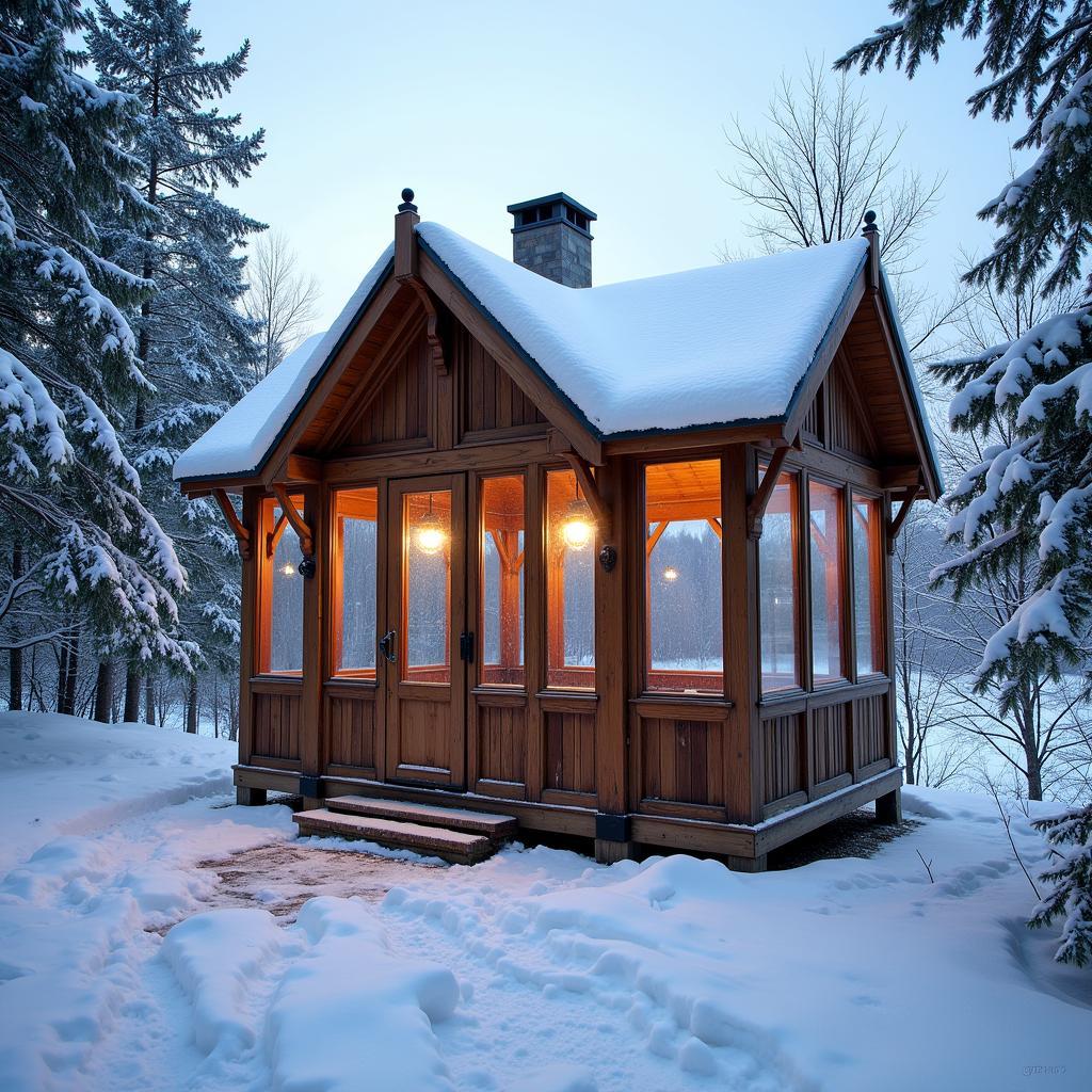 Winter gazebo surrounded by snow