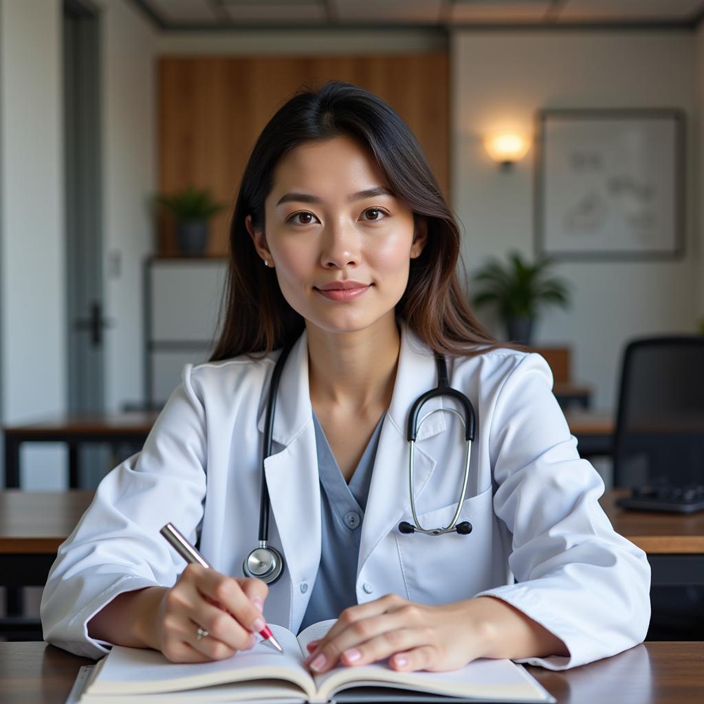 Woman Studying Medical Textbook