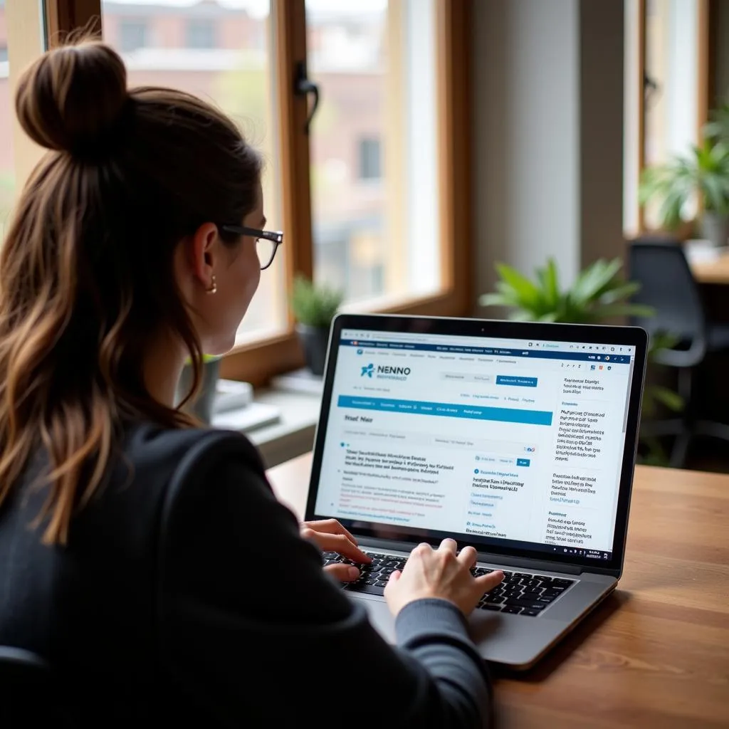 Woman researching social impact tech jobs on her laptop