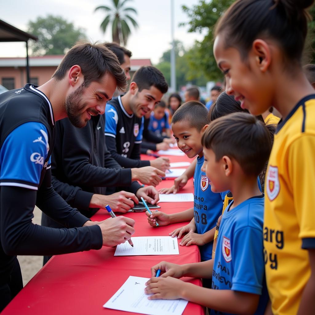 Woodburn FC players interacting with the community