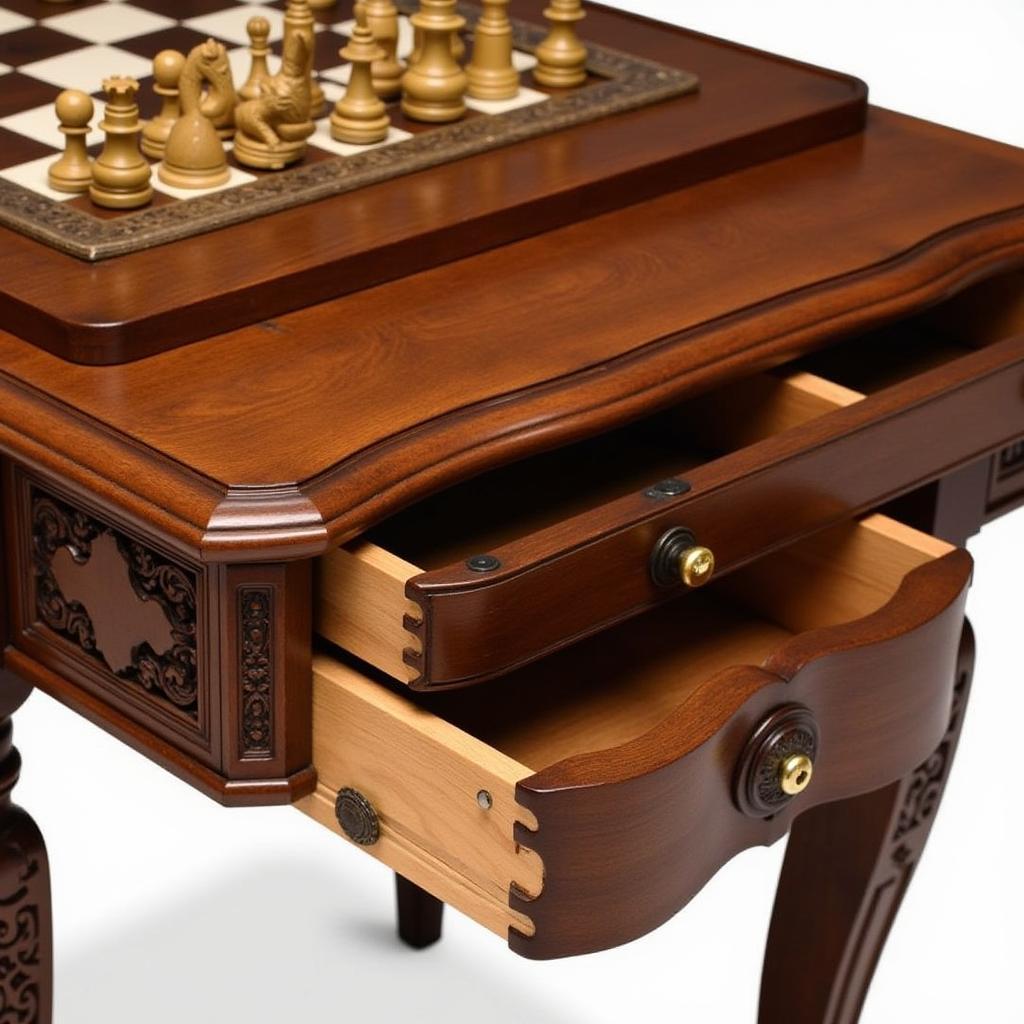 Wooden Chess Table with Storage Drawers