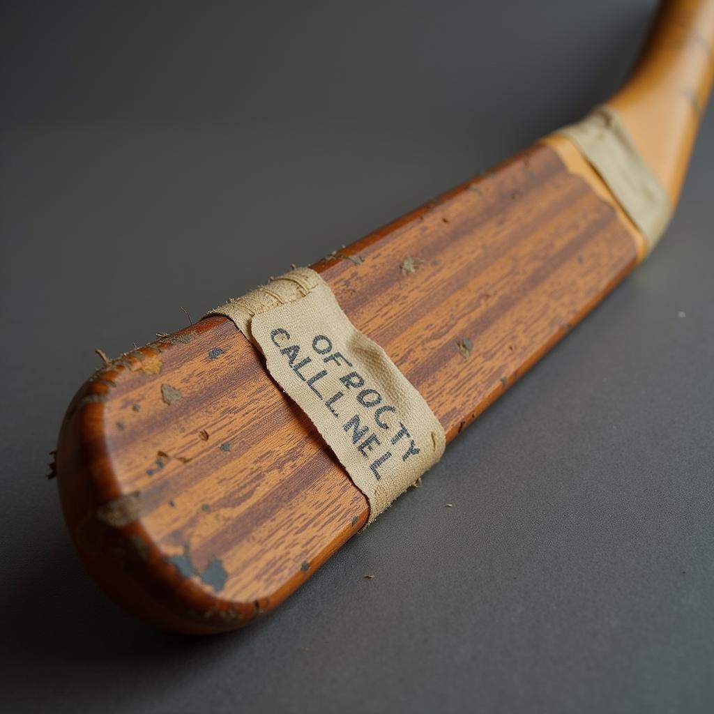 Wooden vintage hockey stick with worn-out tape grip