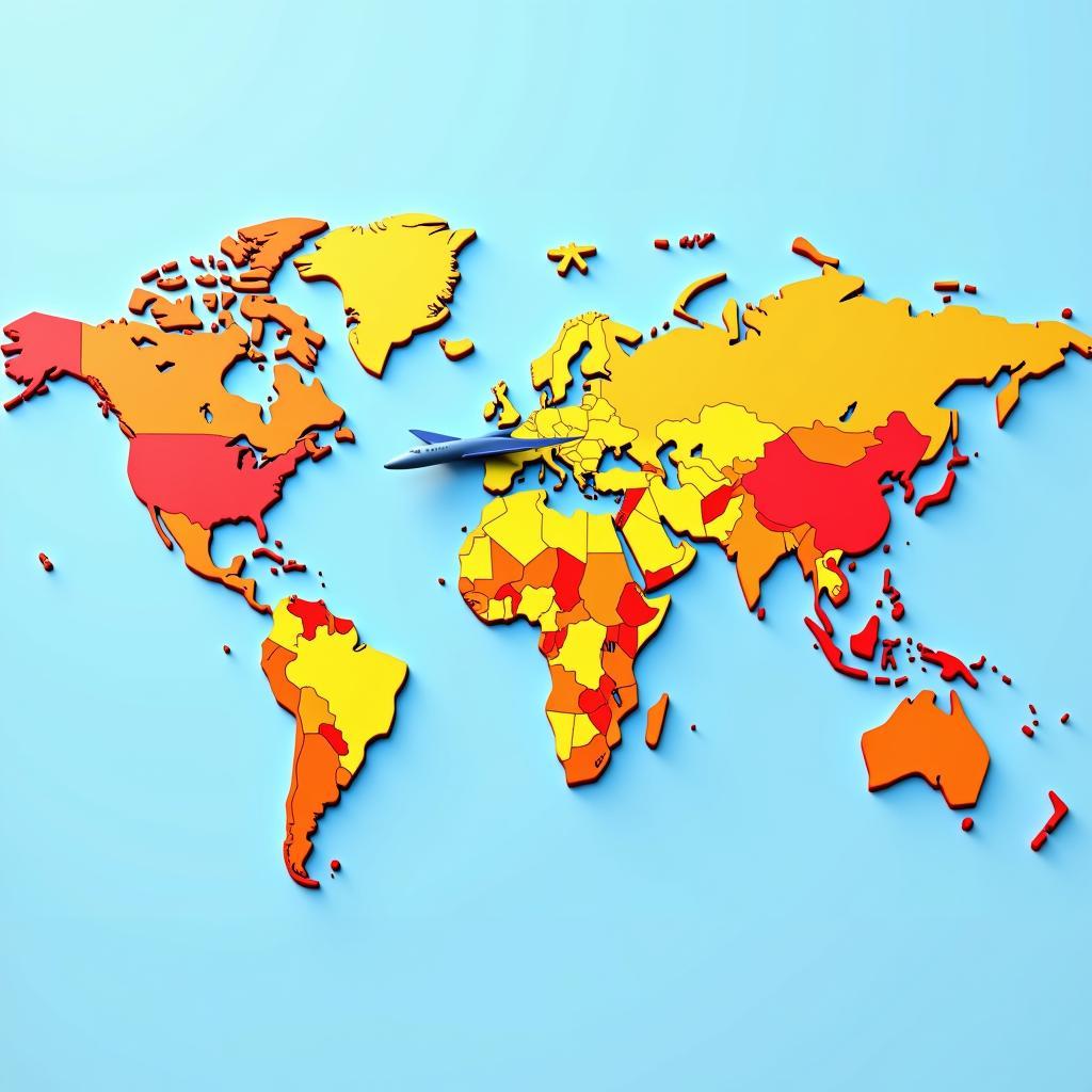 World map highlighting time zones and travel