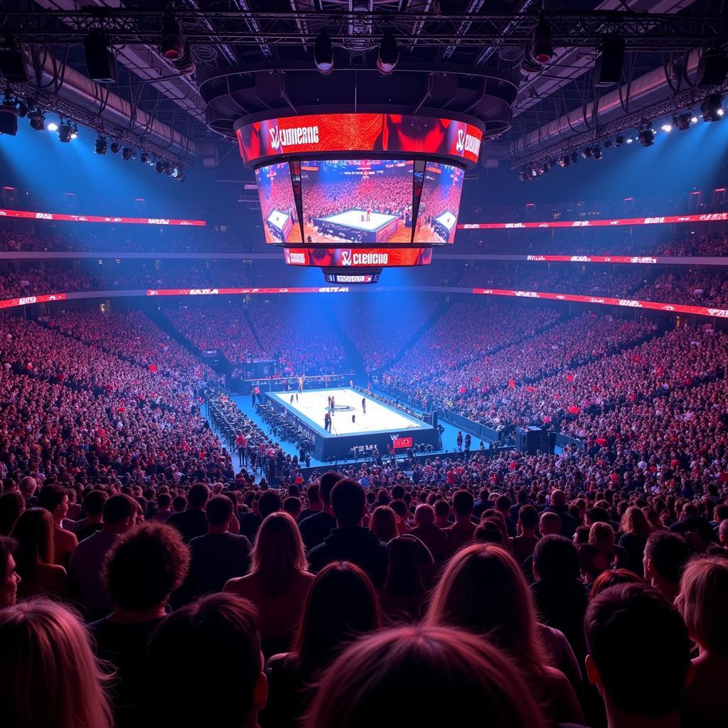 WWE Fans Cheering in a Packed Arena