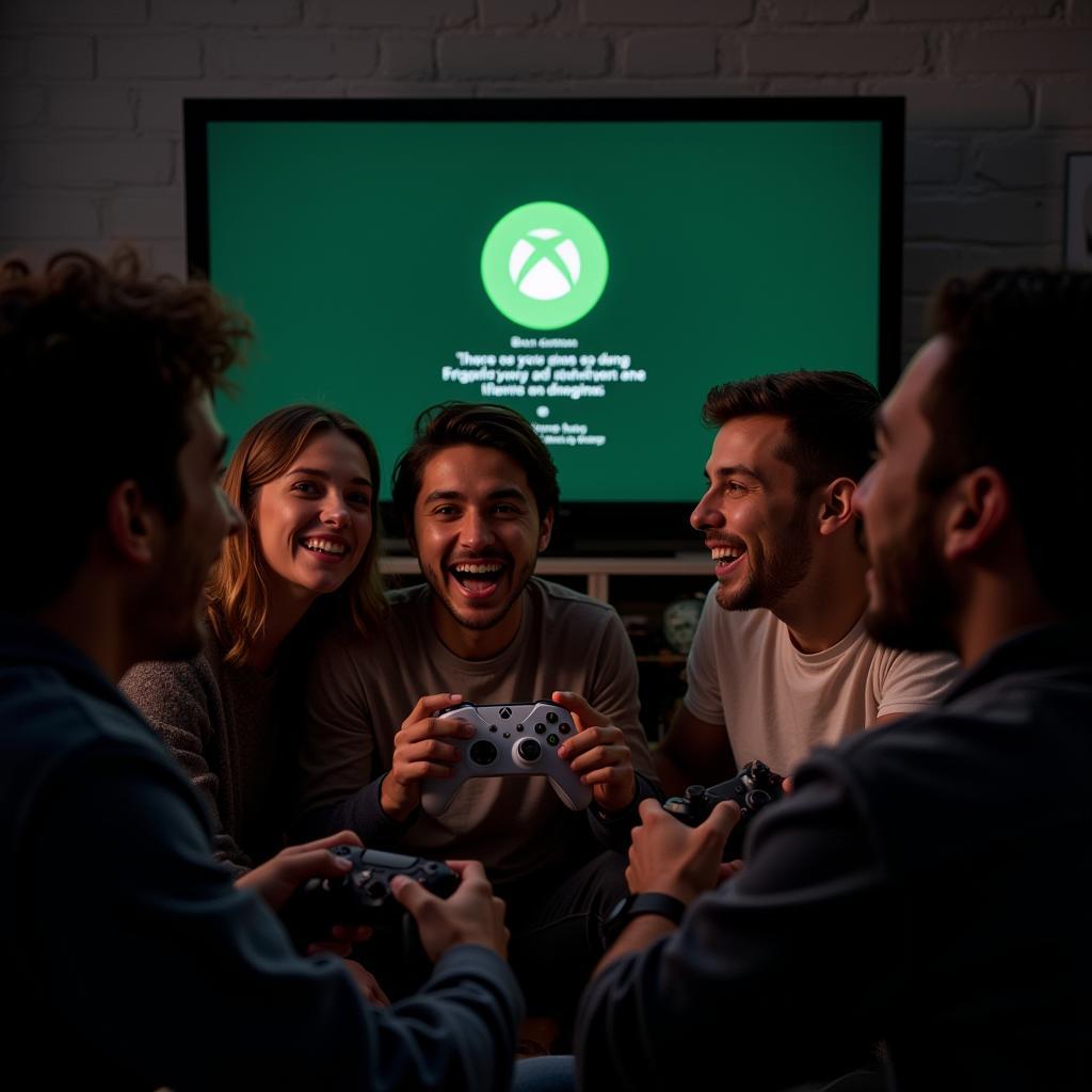 Gamers celebrating an Xbox achievement unlocked.