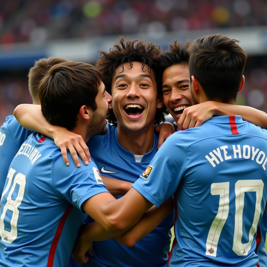 Yamal celebrates a crucial goal with his teammates