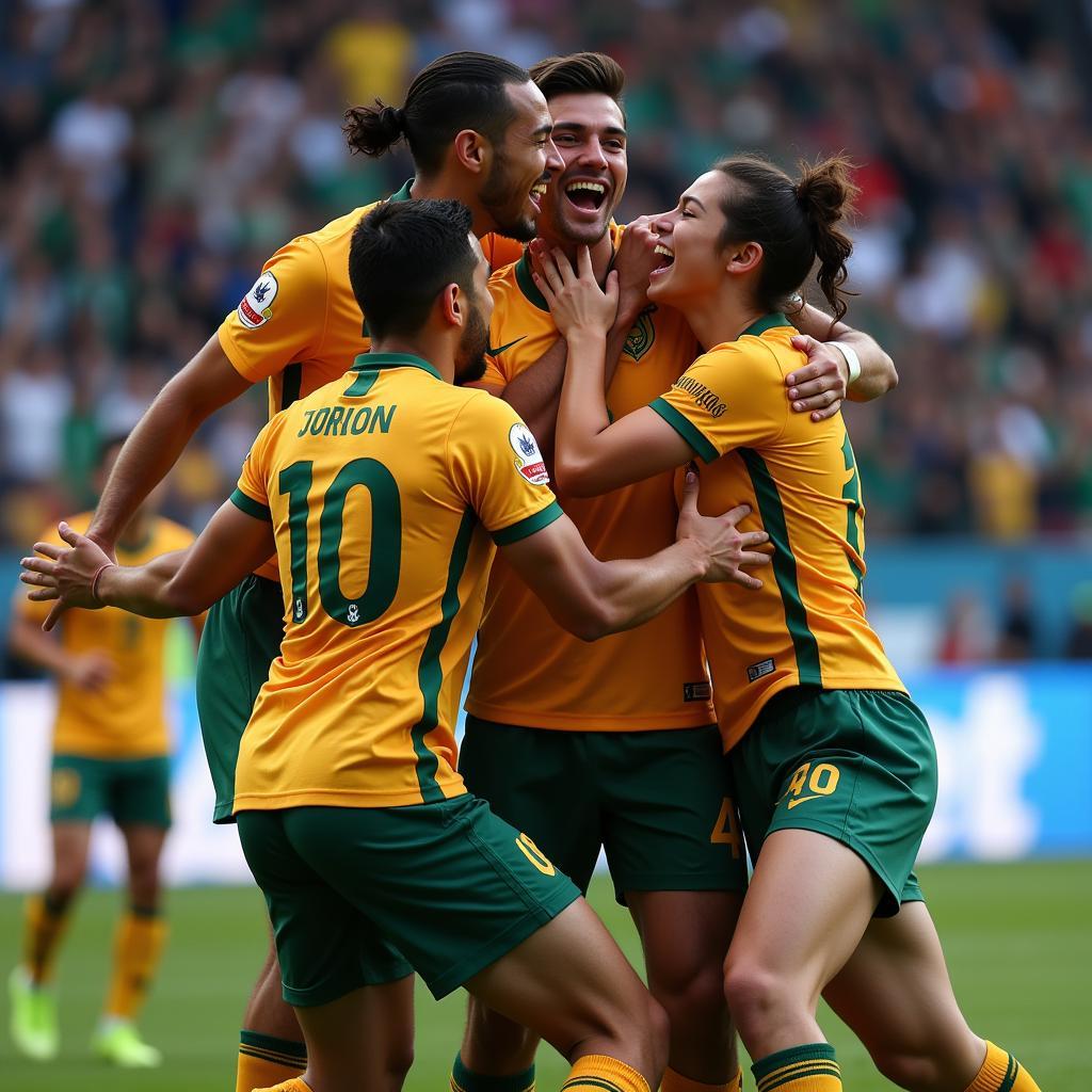 Yamal celebrates with teammates after scoring a spectacular goal.