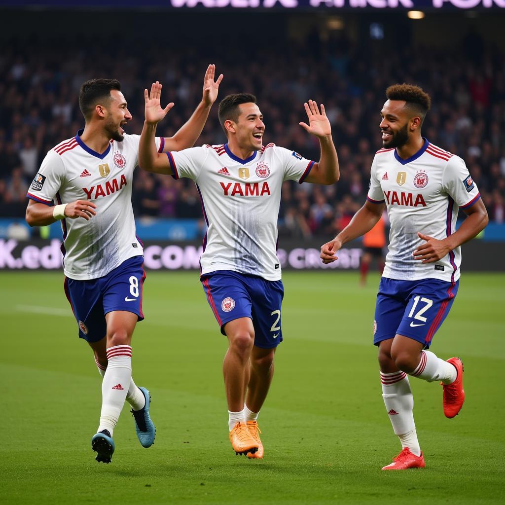 Yamal celebrating a goal with his teammates