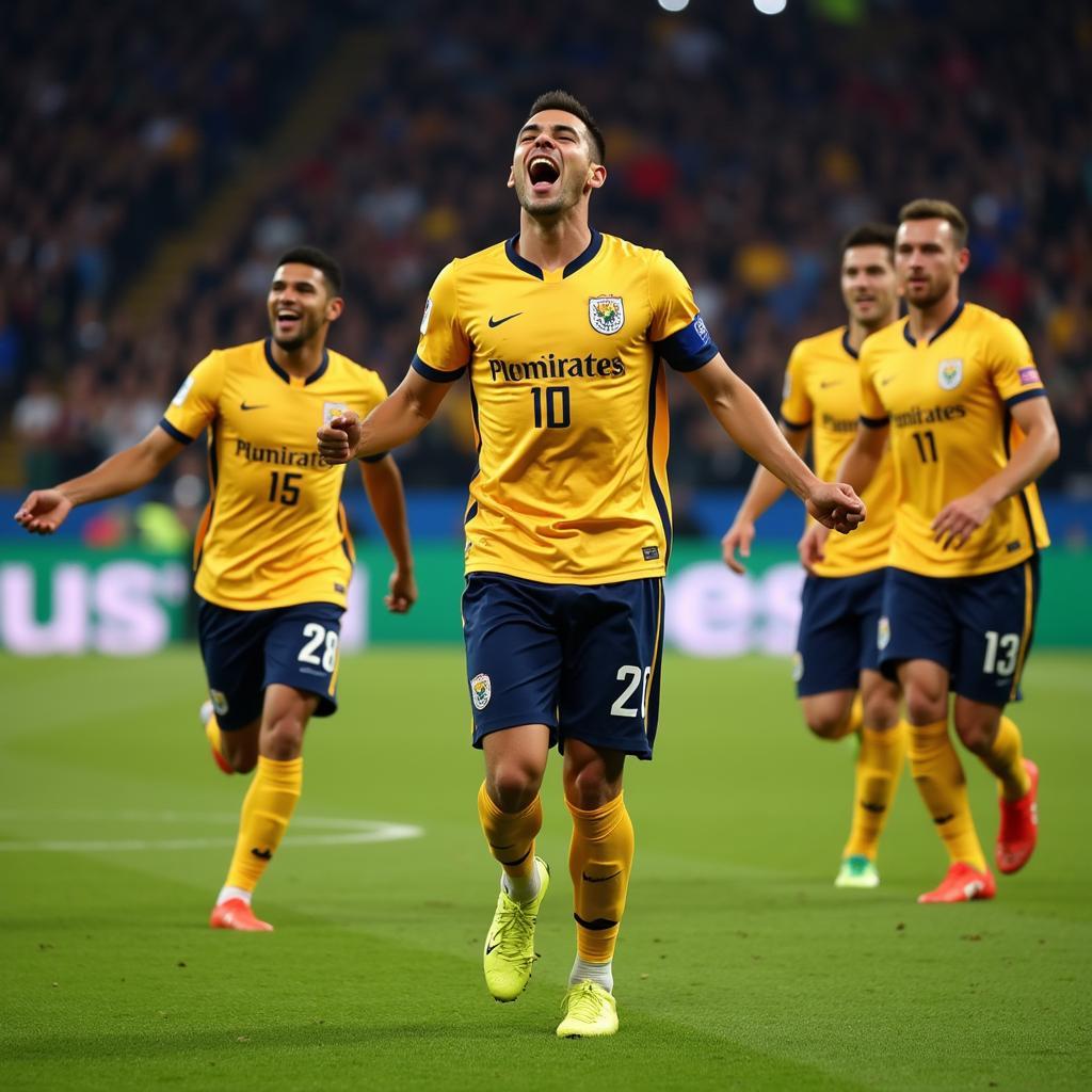 Yamal celebrating a goal with teammates