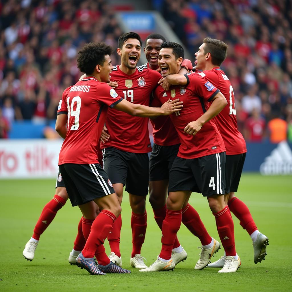 Yamal celebrating a goal with his teammates