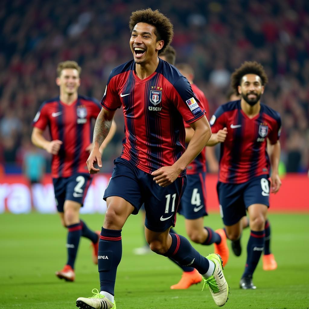 Yamal celebrating a goal with his teammates.