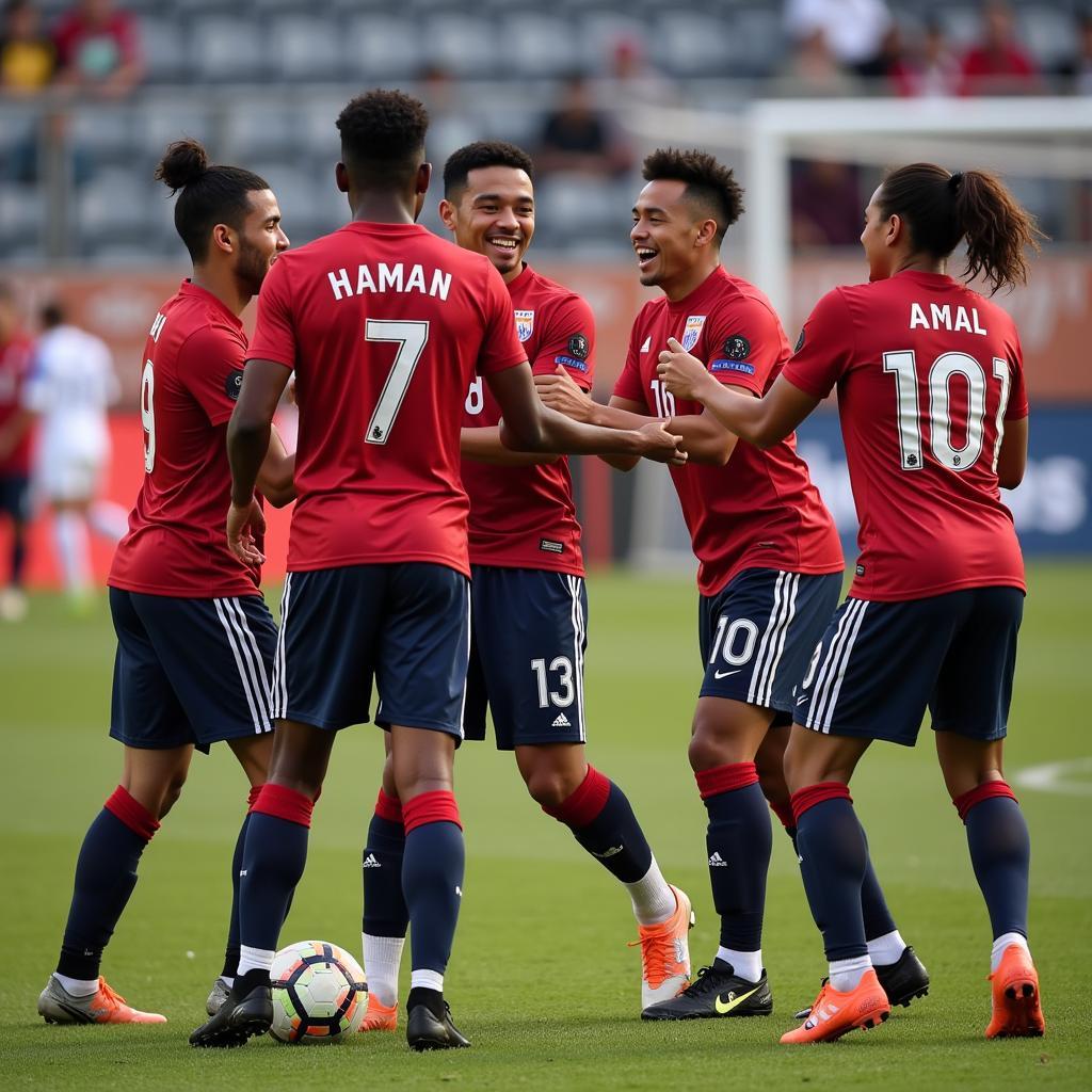 Yamal Celebrates a Goal with Teammates