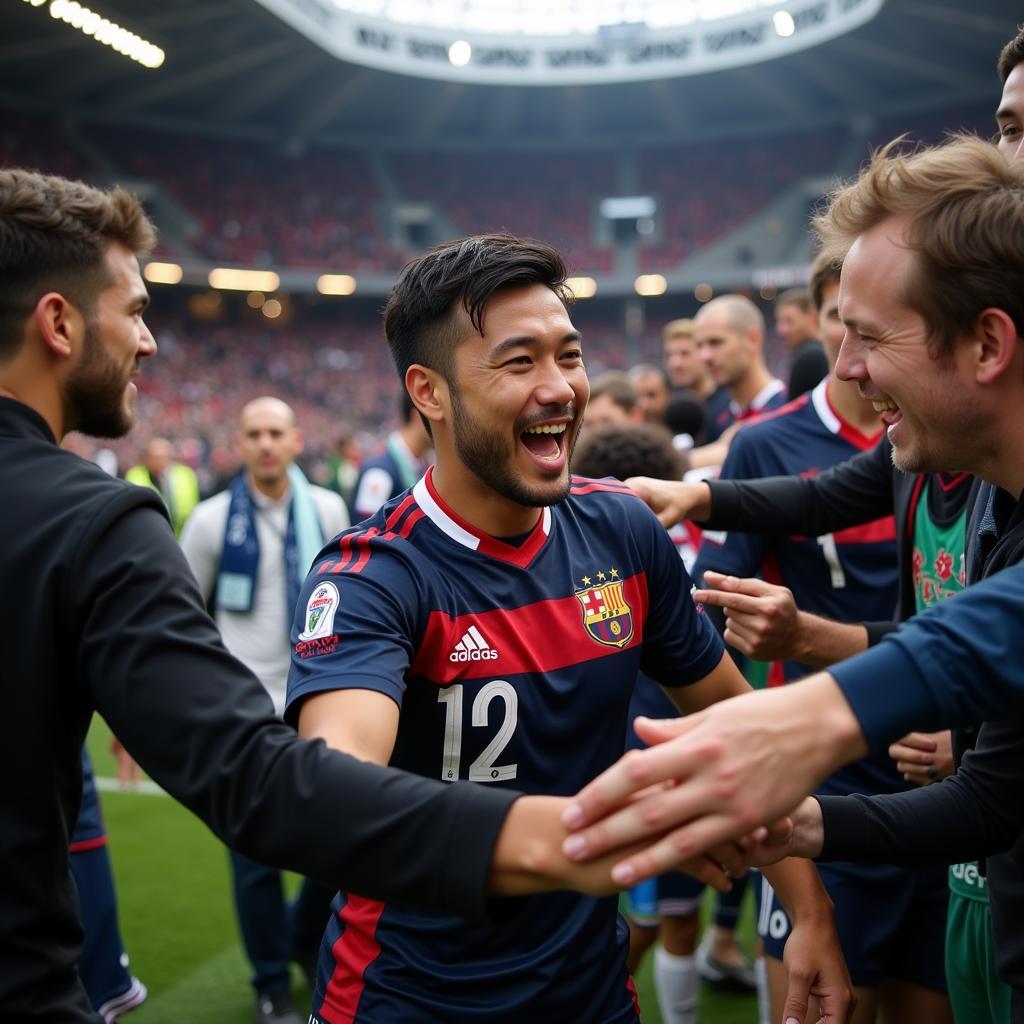 Yamal celebrating a victory with fans