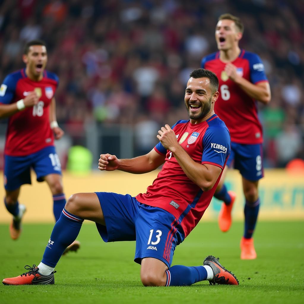 Yamal celebrates a crucial goal with his teammates