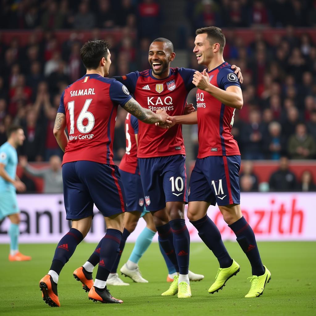 Yamal celebrating a goal with teammates