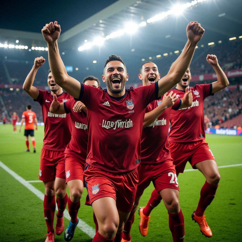 Yamal celebrating a goal with teammates, the joy on his face reflecting the 'mega excited with up' sentiment.