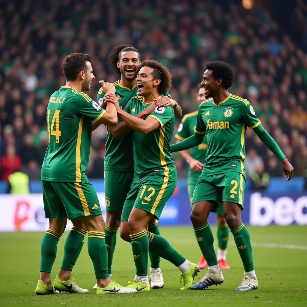 Yamal celebrating a goal with teammates