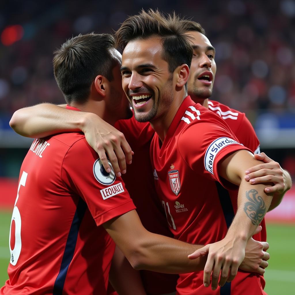 Yamal celebrating a goal with teammates