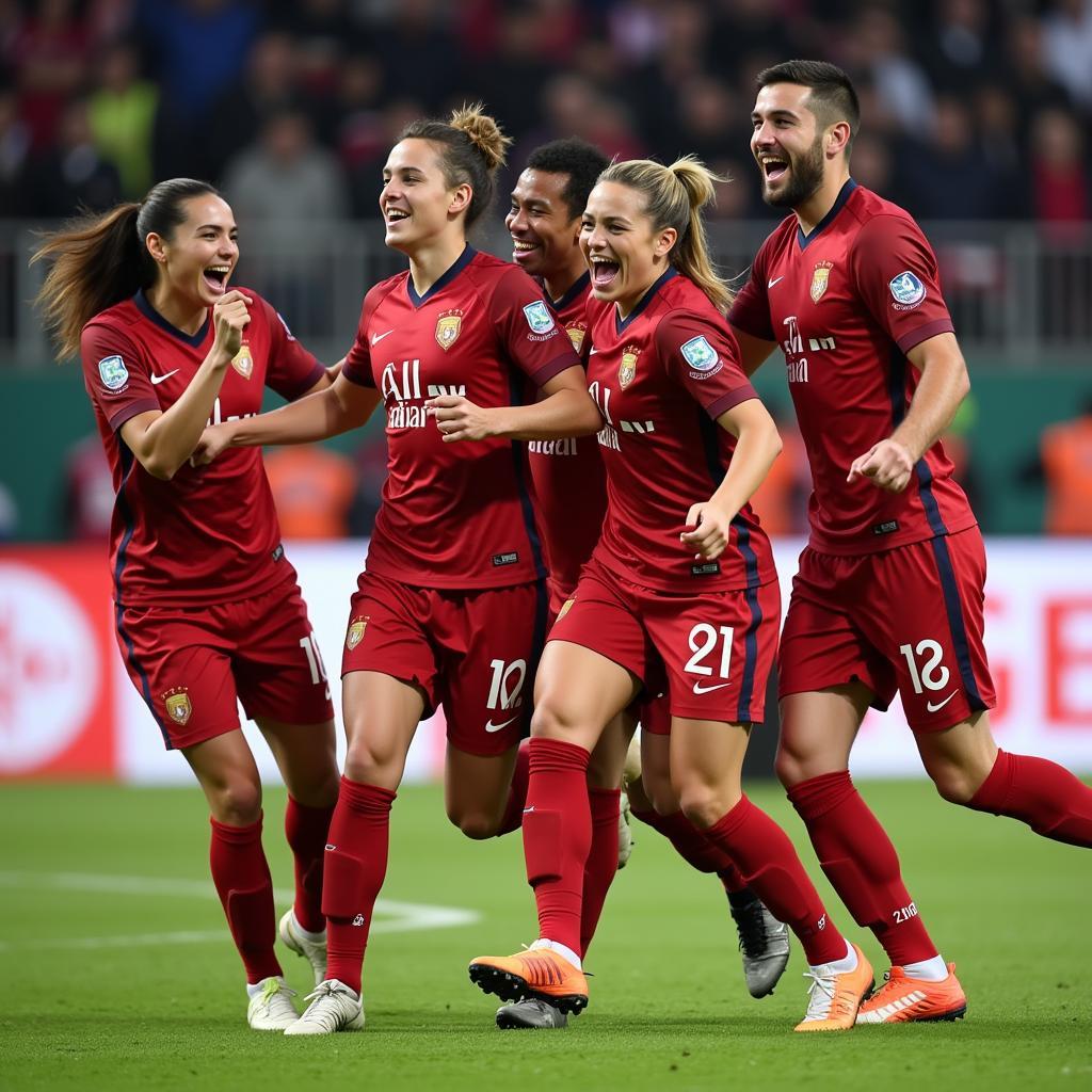 Yamal celebrating a goal with teammates