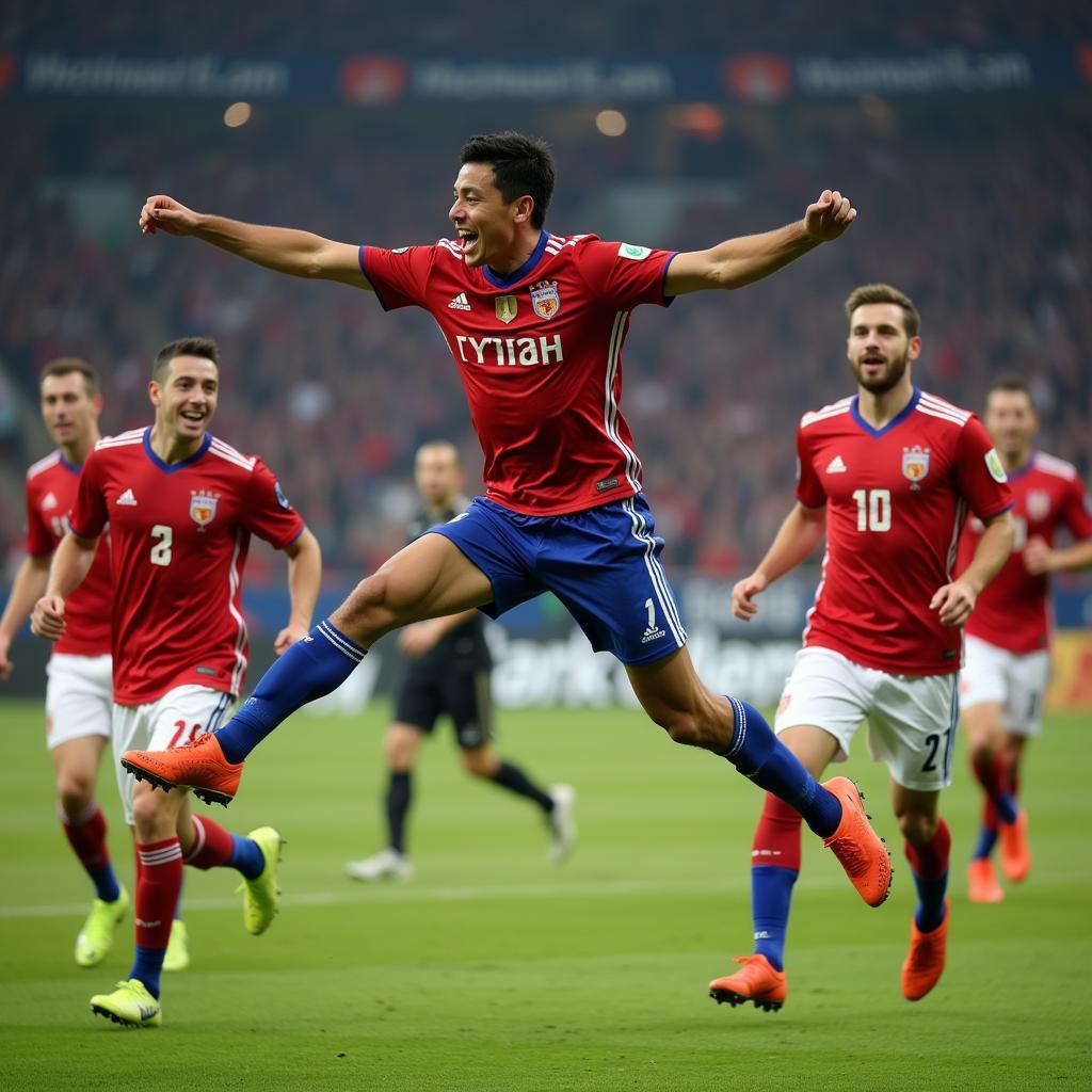 Yamal celebrating a goal with teammates