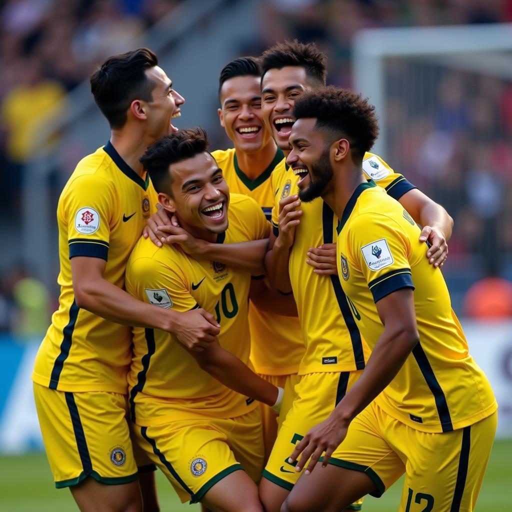 Yamal celebrating a goal with teammates