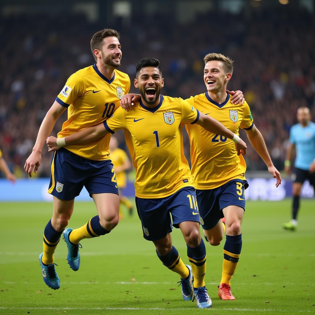 Yamal celebrating a goal with teammates