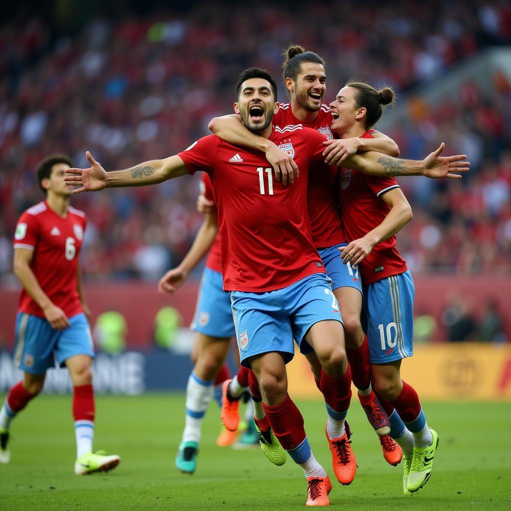 Yamal celebrating a goal with teammates