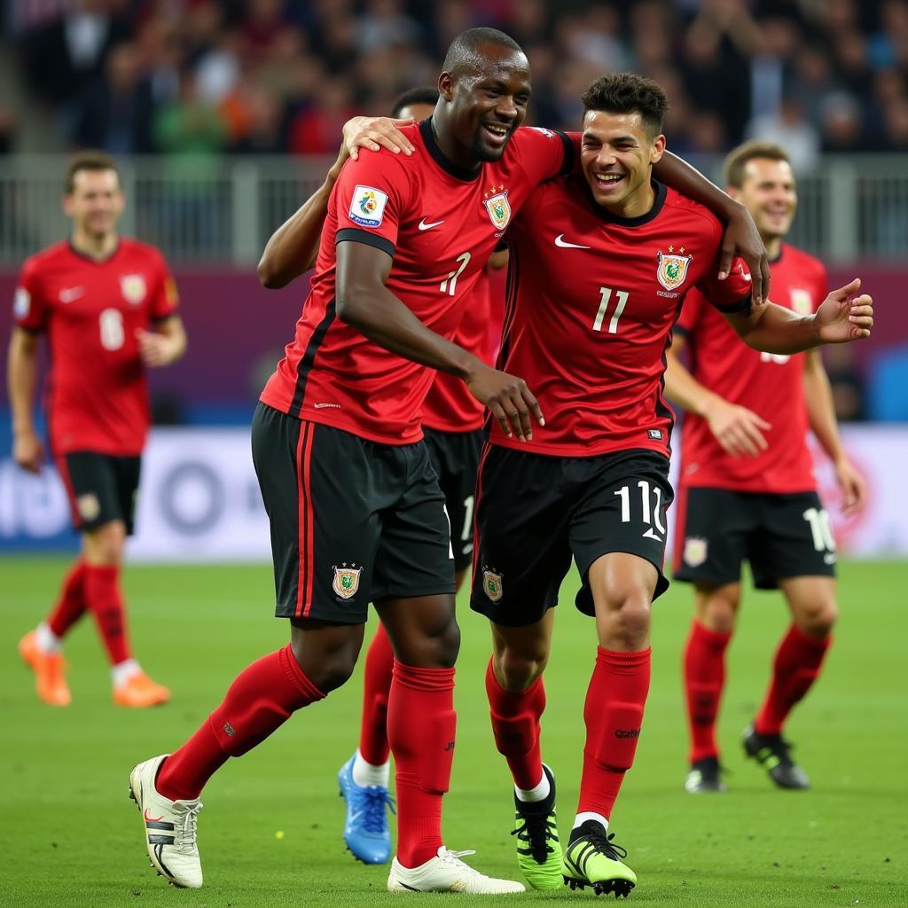 Lamine Yamal celebrating a goal with teammates