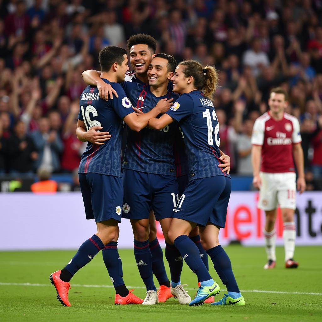 Yamal celebrating a goal with teammates