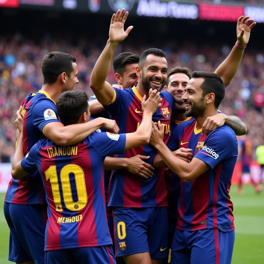 Lamine Yamal celebrating a goal with his teammates