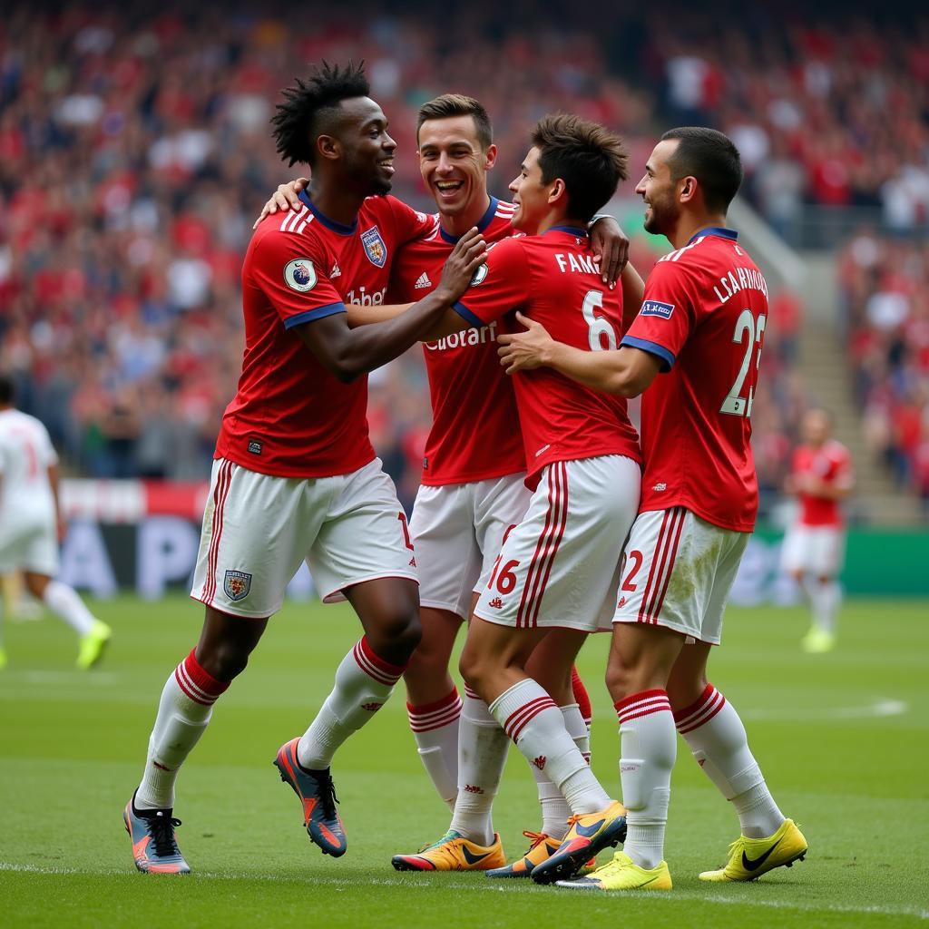 Yamal celebrating a goal with teammates