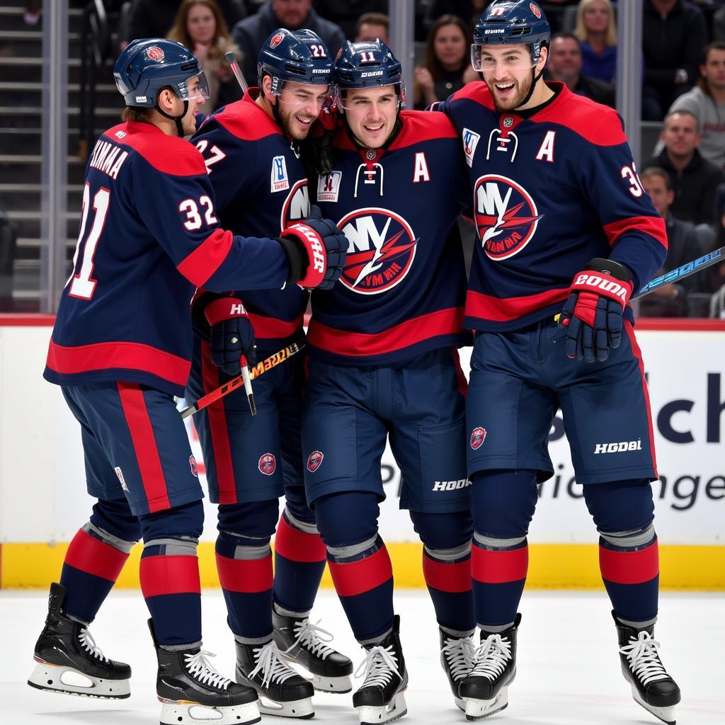 Yamal celebrating a goal with his teammates, highlighting his team spirit and leadership