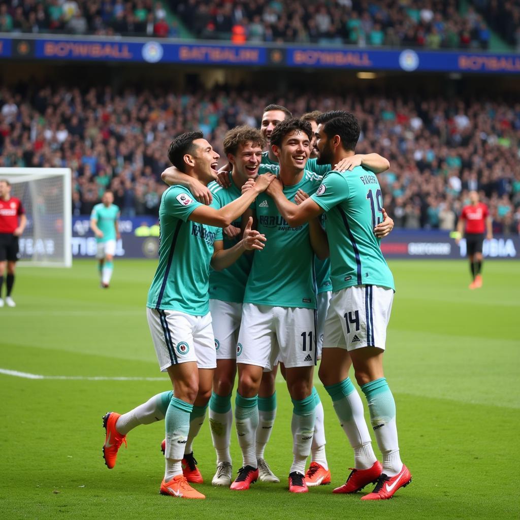 Yamal celebrating a goal with teammates