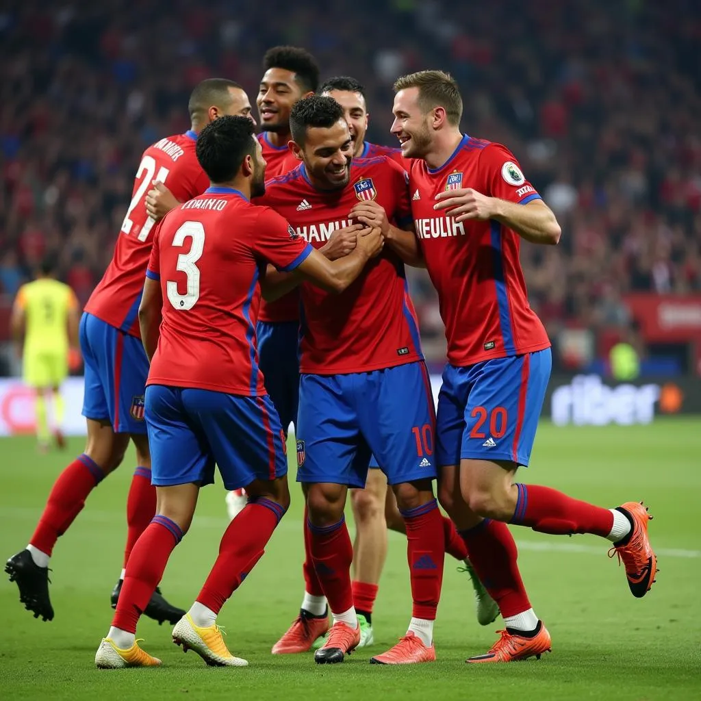 Yamal celebrating a goal with his teammates