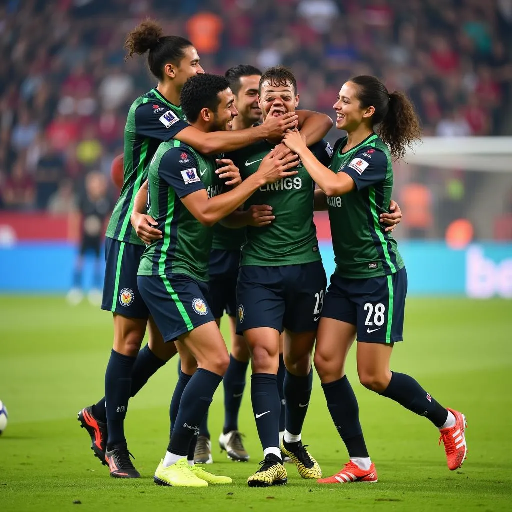 Yamal celebrating a goal with teammates