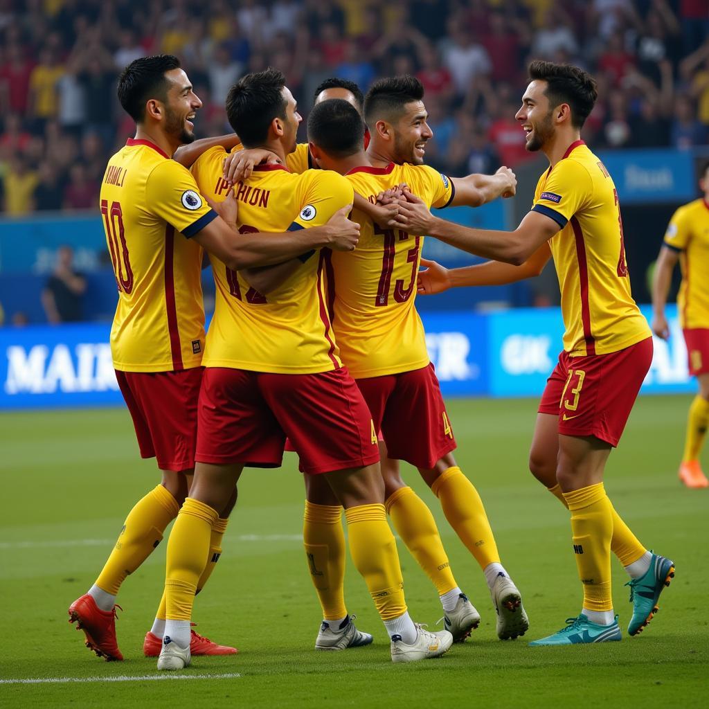 Yamal celebrating goal with teammates