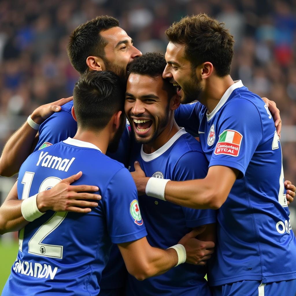 Yamal celebrating a goal with his teammates