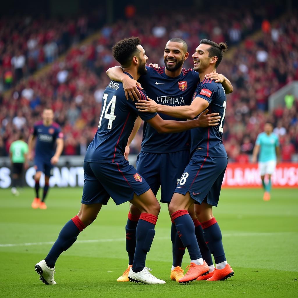 Lamine Yamal celebrating a goal with teammates, highlighting the positive team environment fostered by the W4 original influence.